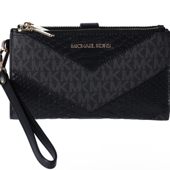 Michael Kors Jet Set Travel Large Double Zip Wallet MK Black Multi Python NWT - Picture 5 of 5